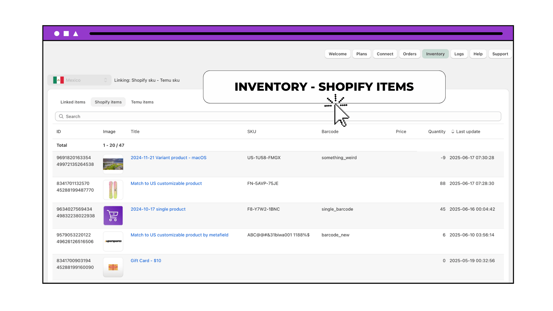 INVENTORY - SHOPIFY ITEMS