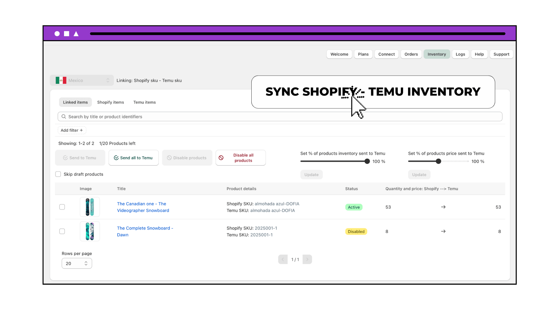 SYNC SHOPIFY - TEMU INVENTORY